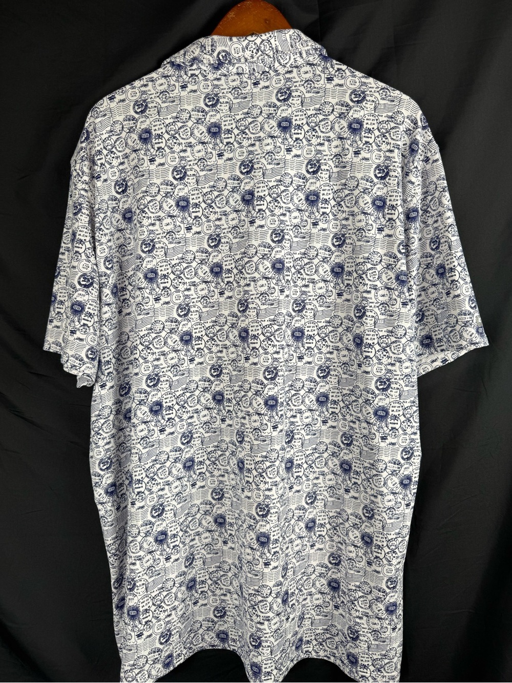IBKUL Polo Shirt Mens XXL Blue Postage Stamps Print UPF 50+ Golf Cooling - Picture 6 of 6